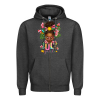Charcoal Heather July Girl Afro Woman Summer Zipper Hoodie - texasbilliewilder