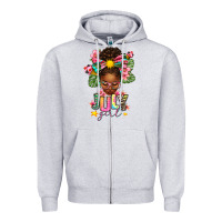 Heather Grey July Girl Afro Woman Summer Zipper Hoodie - texasbilliewilder