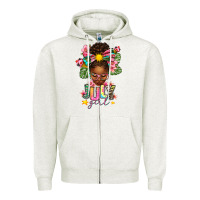 Oatmeal Heather July Girl Afro Woman Summer Zipper Hoodie - texasbilliewilder