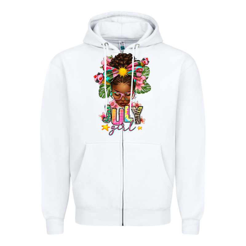 July Girl Afro Woman Summer Zipper Hoodie by texasbilliewilder | Teevron