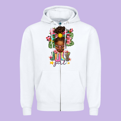 July Girl Afro Woman Summer Zipper Hoodie Designed By Texasbilliewilder