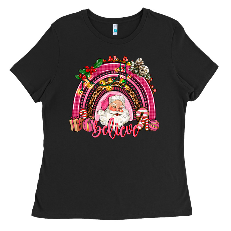 Pink Christmas Believe  Rainbow Ladies Tee by AdoDesignShop | Teevron