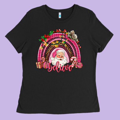 Pink Christmas Believe  Rainbow Ladies Tee Designed By Adodesignshop
