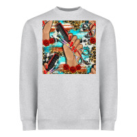 Heather Grey hairdresser hand scissors and roses with serape leopard and cowhide se Heavyweight Sweatshirt - BundleAndBundleShop