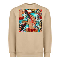 Mushroom hairdresser hand scissors and roses with serape leopard and cowhide se Heavyweight Sweatshirt - BundleAndBundleShop