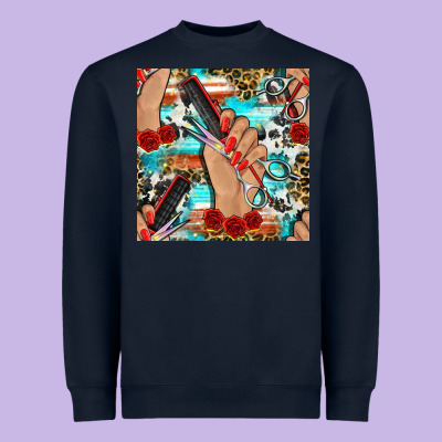 Hairdresser Hand Scissors And Roses With Serape Leopard And Cowhide Se Heavyweight Sweatshirt Designed By Bundleandbundleshop