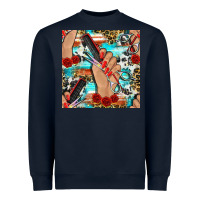 Navy hairdresser hand scissors and roses with serape leopard and cowhide se Heavyweight Sweatshirt - BundleAndBundleShop