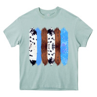 Arona Western Farm Life Cowhide Wood Blue Glitter Brush Stroke Heavy Core Tee - Bettercallsaul