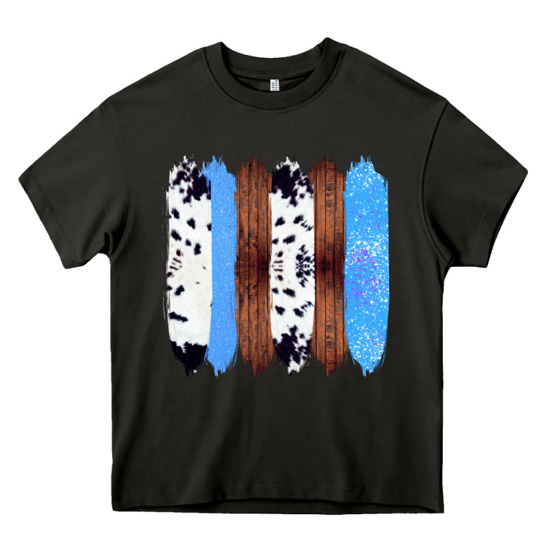 Western Farm Life Cowhide Wood Blue Glitter Brush Stroke Heavy Core Tee by Bettercallsaul | Teevron