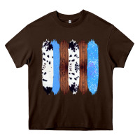 Chocolate Brown Western Farm Life Cowhide Wood Blue Glitter Brush Stroke Heavy Core Tee - Bettercallsaul