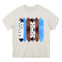 Cream Western Farm Life Cowhide Wood Blue Glitter Brush Stroke Heavy Core Tee - Bettercallsaul