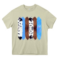 Mossy Western Farm Life Cowhide Wood Blue Glitter Brush Stroke Heavy Core Tee - Bettercallsaul