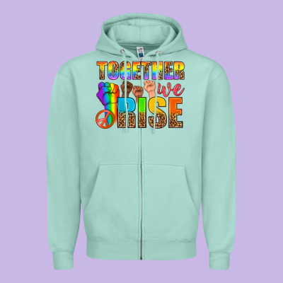 Lgbtq+ Together We Rise Zipper Hoodie Designed By Nancycooperartshop