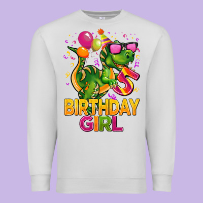 5 Rd Birthday Girl T Rex Pink Premium Sweatshirt Designed By Cowgirlartshop
