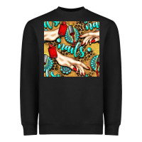Black hand and nail polish with turquoise gemstone and leopard seamless patt Heavyweight Sweatshirt - BundleAndBundleShop