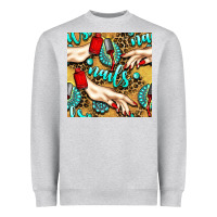 Heather Grey hand and nail polish with turquoise gemstone and leopard seamless patt Heavyweight Sweatshirt - BundleAndBundleShop
