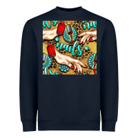 Navy hand and nail polish with turquoise gemstone and leopard seamless patt Heavyweight Sweatshirt - BundleAndBundleShop