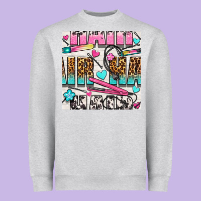 Leopard And Cowhide Hair And Curling Iron With Hearts And Flowers Seam Heavyweight Sweatshirt Designed By Bundleandbundleshop