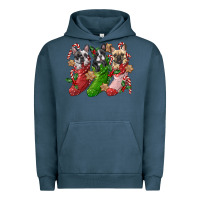 Pigment Midnight Navy french bulldog with christmas socks Urban Hoodie - FaDigitalArtStudio