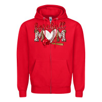 Red Baseball Mom Zipper Hoodie - NancyCooperArtShop