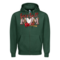 Sports Green Baseball Mom Zipper Hoodie - NancyCooperArtShop