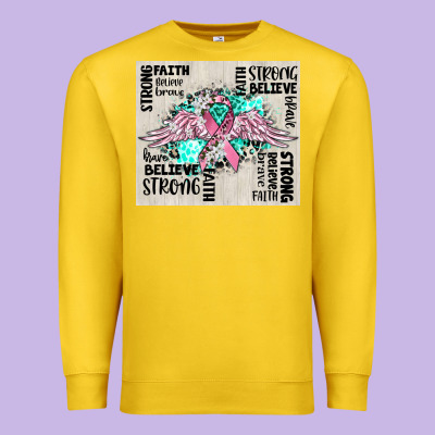 Cancer Ribbon With Angel Wings Premium Sweatshirt Designed By Cowgirlartshop
