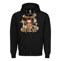 Black Gray Hair Believe Praying Caucasian Messy Bun Zipper Hoodie - texasbilliewilder