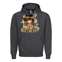 Smoke Gray Hair Believe Praying Caucasian Messy Bun Zipper Hoodie - texasbilliewilder
