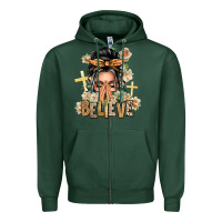 Sports Green Gray Hair Believe Praying Caucasian Messy Bun Zipper Hoodie - texasbilliewilder