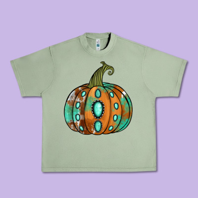 Western Cowhide Turquoise Pumpkin Urban Heavy Tee Designed By Nancycooperartshop