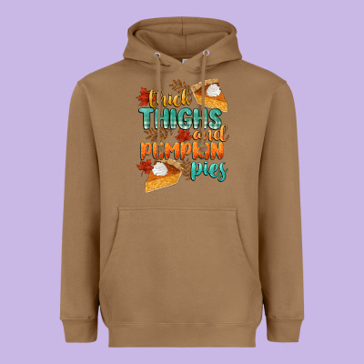 Thick Thighs And Pumpkin Pies Heavyweight Hoodie Designed By Cowgirlartshop