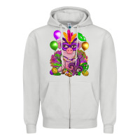 Dove Grey Mardi Gras pig Zipper Hoodie - NancyCooperArtShop