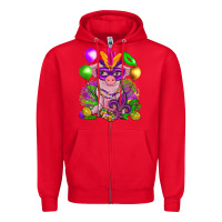 Red Mardi Gras pig Zipper Hoodie - NancyCooperArtShop
