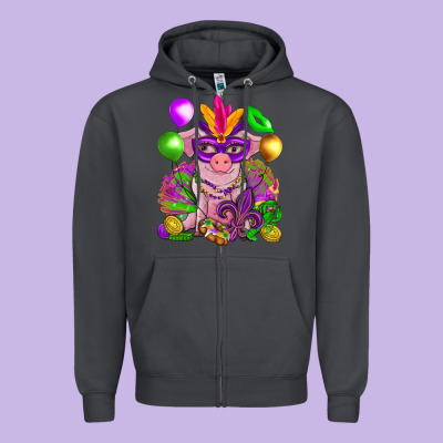 Mardi Gras Pig Zipper Hoodie Designed By Nancycooperartshop
