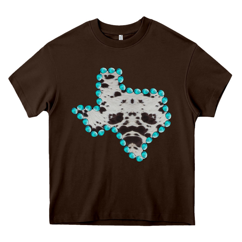 Texas Map Cowhide Turquoise Gemstone Heavy Core Tee by Bettercallsaul | Teevron