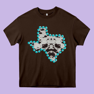 Texas Map Cowhide Turquoise Gemstone Heavy Core Tee Designed By Bettercallsaul