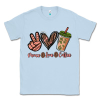 Dusty Blue peace love coffee Classic Tee - NancyCooperArtShop
