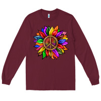 Burgundy Pride LGBTQ+ Sunflower With Peace Long Sleeve Tee - BundleAndBundleShop