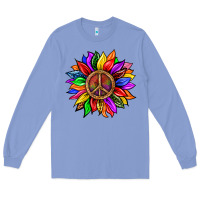 Colony Blue Pride LGBTQ+ Sunflower With Peace Long Sleeve Tee - BundleAndBundleShop