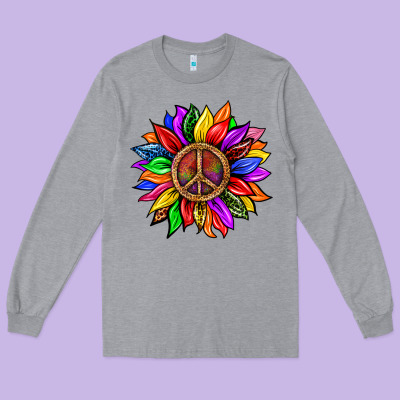 Pride Lgbtq+ Sunflower With Peace Long Sleeve Tee Designed By Bundleandbundleshop