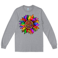 Heather Grey Pride LGBTQ+ Sunflower With Peace Long Sleeve Tee - BundleAndBundleShop