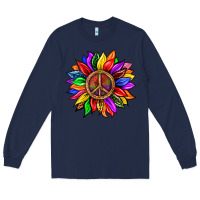 Navy Pride LGBTQ+ Sunflower With Peace Long Sleeve Tee - BundleAndBundleShop