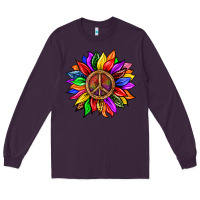 Plum Pride LGBTQ+ Sunflower With Peace Long Sleeve Tee - BundleAndBundleShop
