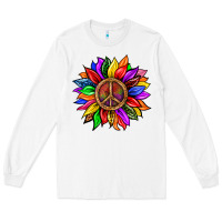 White Pride LGBTQ+ Sunflower With Peace Long Sleeve Tee - BundleAndBundleShop