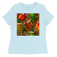 Baby Blue christmas gift box seamless pattern Ladies Tee - BundleAndBundleShop