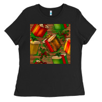 Black christmas gift box seamless pattern Ladies Tee - BundleAndBundleShop