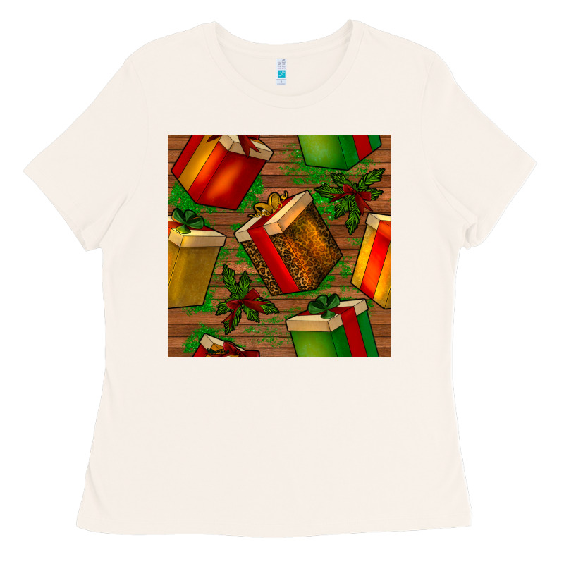 Christmas Gift Box Seamless Pattern Ladies Tee by BundleAndBundleShop | Teevron