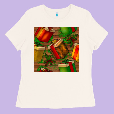 Christmas Gift Box Seamless Pattern Ladies Tee Designed By Bundleandbundleshop