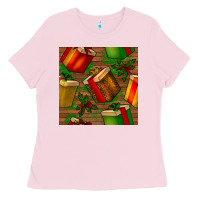 Bubblegum Pink christmas gift box seamless pattern Ladies Tee - BundleAndBundleShop