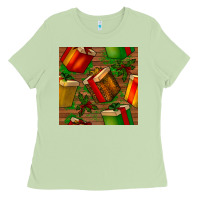 Matcha christmas gift box seamless pattern Ladies Tee - BundleAndBundleShop